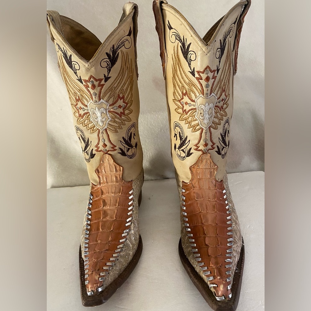 Carreta Men's Cowboy Brown, Cream, and Gold Embroider Glitter Size MEX-26-USA-7. - Picture 13 of 14